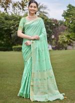 Cotton Seagreen Casual Wear Woven Saree